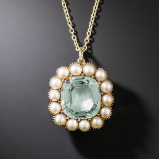 Victorian Aquamarine and Natural Pearl Pendant/Brooch - 2