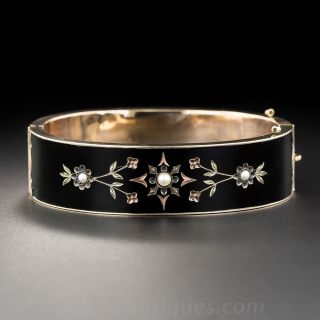English Victorian Black Enamel Bangle Bracelet