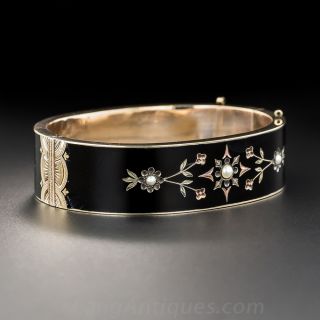 English Victorian Black Enamel Bangle Bracelet