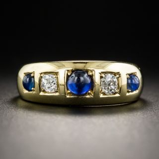 English Victorian Cabochon Sapphire and Diamond Ring
