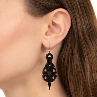 Victorian Carved Jet Dangle Earrings