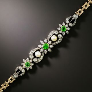 Victorian Demantoid Garnet, Natural Pearl and Diamond Bracelet - 2