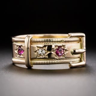 English Victorian Diamond and Ruby Buckle Ring - 2