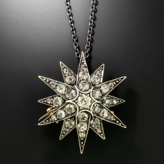 English Victorian Diamond Starburst Pendant/Brooch - 2