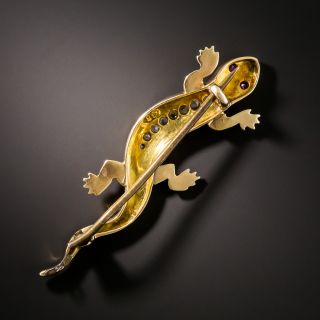 English Victorian Diamond Turquoise Salamander Brooch