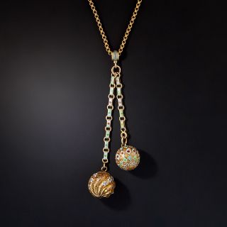 English Victorian Enamel Orb Negligee Necklace - 1