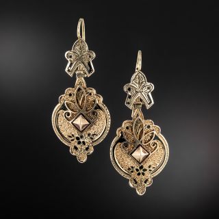 English Victorian Engraved Enamel Earrings - 2
