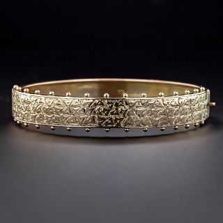 English Victorian Engraved Gold Bangle - Circa 1898 - 1