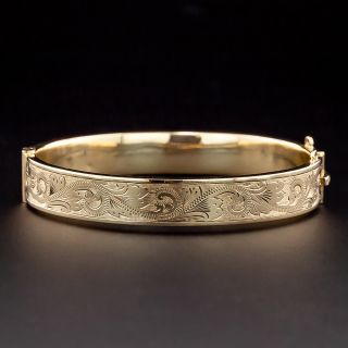 English Victorian Engraved Gold Bangle - 1