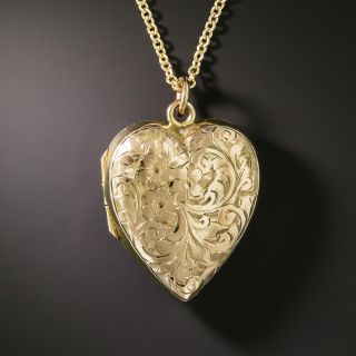 English Victorian Engraved Heart Locket - 3