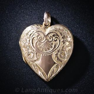 English Victorian Engraved Heart Locket