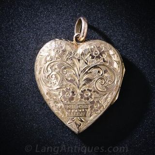 English Victorian Engraved Heart Locket
