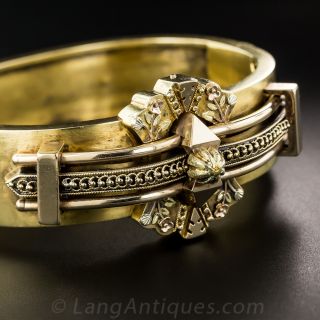 English Victorian Etruscan Revival Hinged Bangle