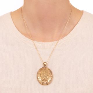 English Victorian Finely Engraved Oval Locket Pendant