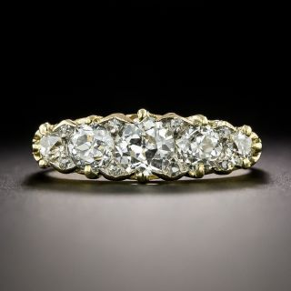 English Victorian Five-Stone Diamond Carved Ring - 2
