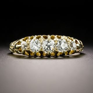 English Victorian Five-Stone Diamond Carved Ring - 3