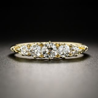 English Victorian Five-Stone Diamond Carved Ring - 3