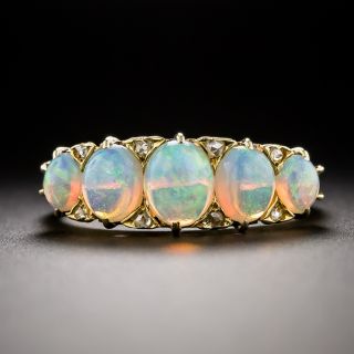 English Victorian Five-Stone Opal and Diamond Carved Ring - 3