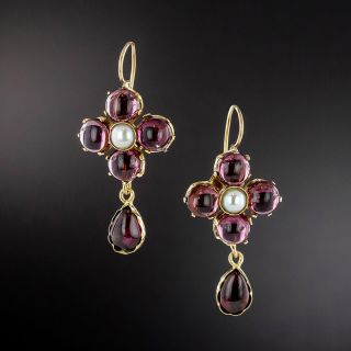 Victorian Garnet and Pearl Flower Earrings  - 3