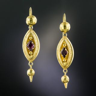 English Victorian Garnet Drop Earrings - 2
