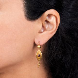 English Victorian Garnet Drop Earrings