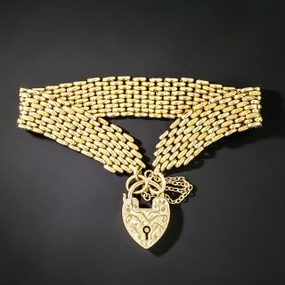 English Victorian Gate Bracelet with Heart Clasp - 2