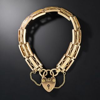 English Victorian Gate Bracelet with Heart Lock Clasp - 2