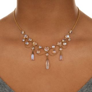 English Victorian Moonstone Dangle Necklace