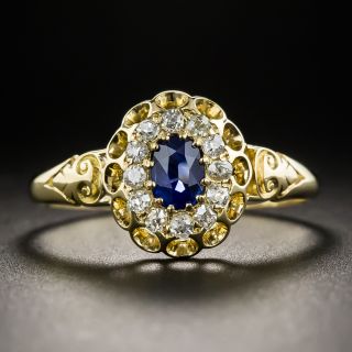 English Victorian Natural Sapphire Diamond Ring - 1