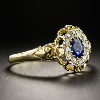 English Victorian Natural Sapphire Diamond Ring
