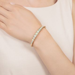 English Victorian Opal and Diamond Bangle Bracelet