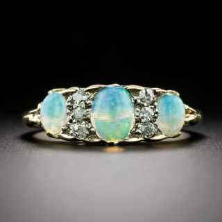 English Victorian Opal and Diamond Carved Ring - 4