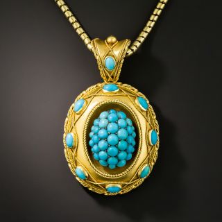 English Victorian Persian Turquoise Locket Necklace - 2