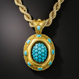 English Victorian Persian Turquoise Locket Necklace