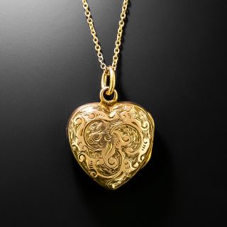 English Victorian Petite Engraved Heart Locket - 2
