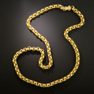 English Victorian Pinchbeck Textured Rolo Chain with Hand Clasp - 2