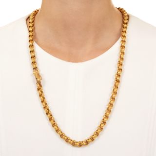 English Victorian Pinchbeck Textured Rolo Chain with Hand Clasp