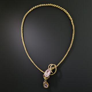 English Victorian Pink Topaz Snake Necklace - 4