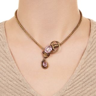 English Victorian Pink Topaz Snake Necklace