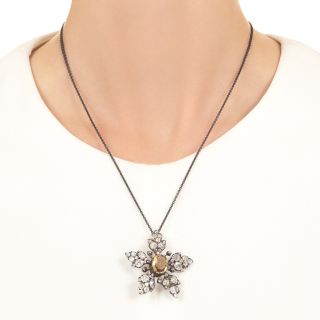English Victorian Precious Topaz and Diamond Flower Pendant/Brooch