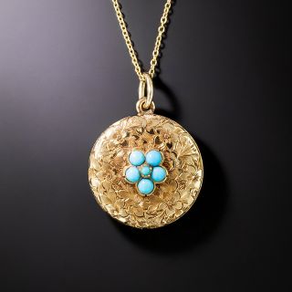 English Victorian Round Turquoise Locket - 2