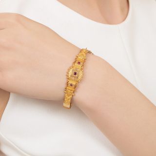 English Victorian Ruby and Diamond Bangle Bracelet, Circa 1905