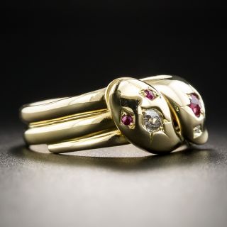 English Victorian Ruby and Diamond Double Snake Ring