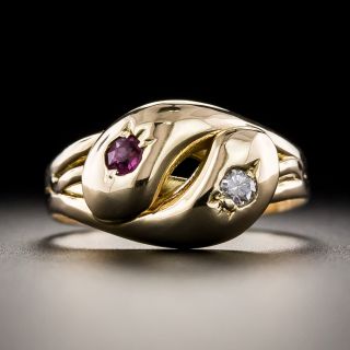 English Victorian Ruby and Diamond Snake Ring - 2