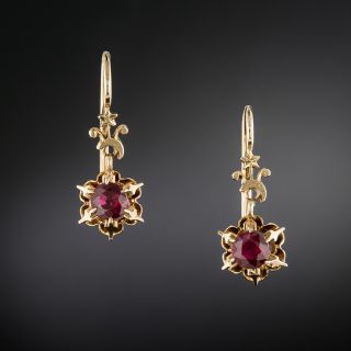 English Victorian Ruby Dangle Earrings - 1