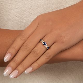 English Victorian Sapphire and Diamond Five-Stone Carved Ring