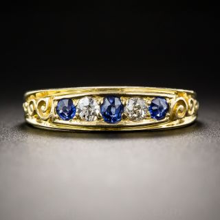English Victorian Sapphire and Diamond Five-Stone Ring