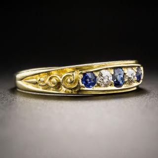 English Victorian Sapphire and Diamond Five-Stone Ring