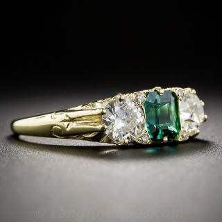 English Victorian Style 18K Emerald and Diamond Ring