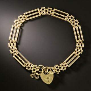 English Victorian-Style Gate Bracelet with Heart Padlock - 2
